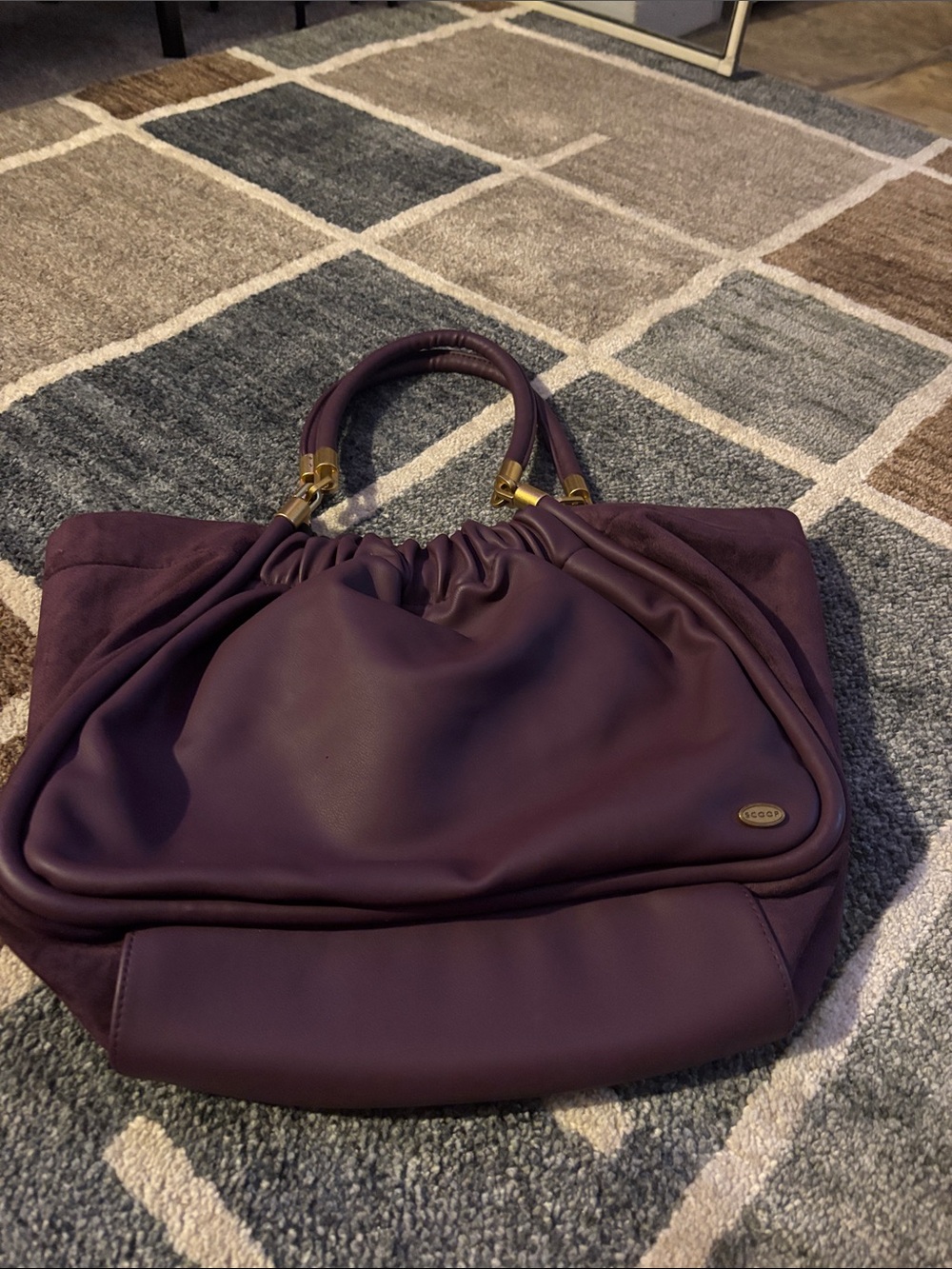 Plum Gathered  Shoulder Bag with Gold Accents